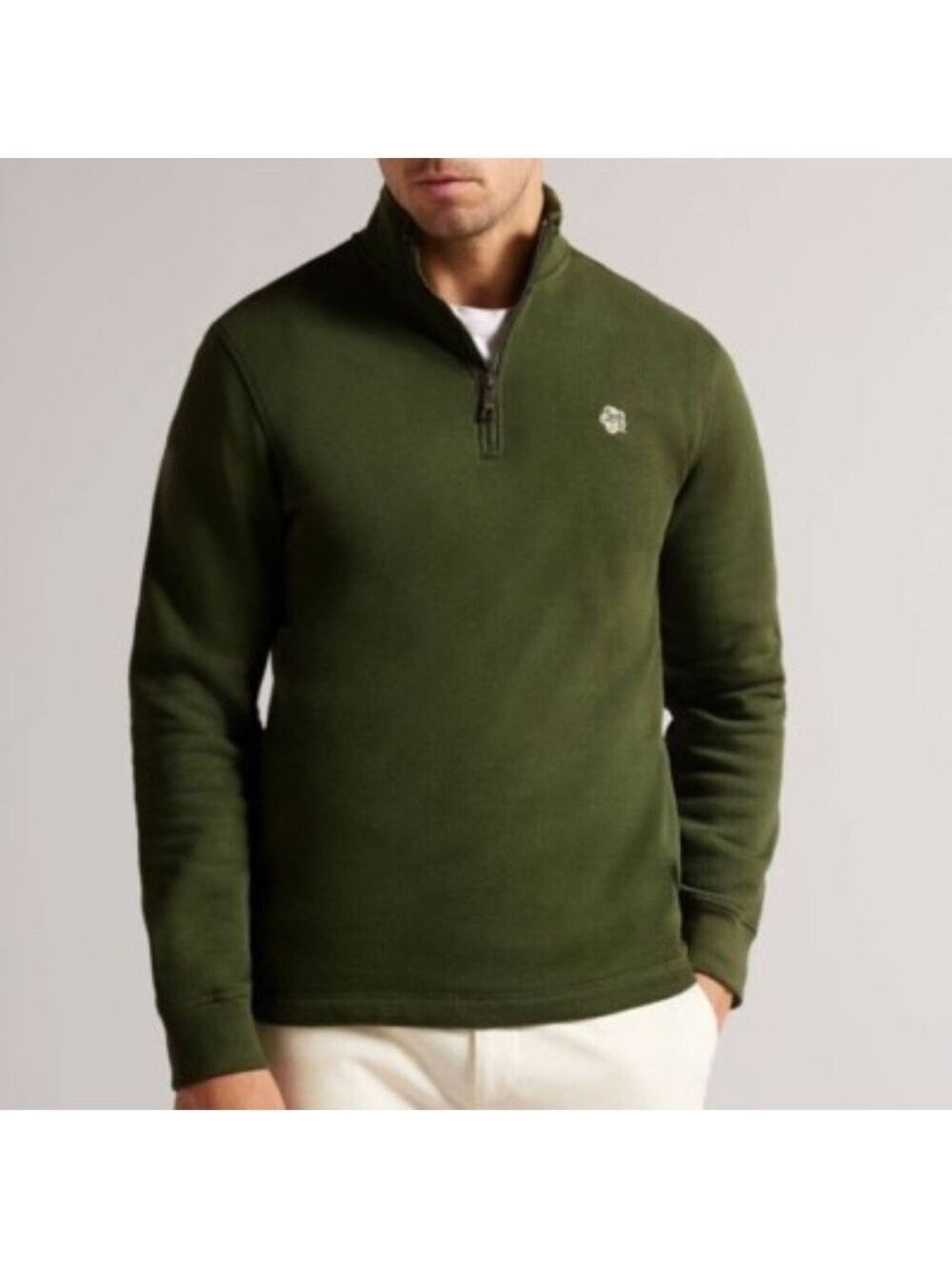 Ted Baker Kilbern Quarter-Zip Sweater in olive green magnolia logo Sweater Sz 7